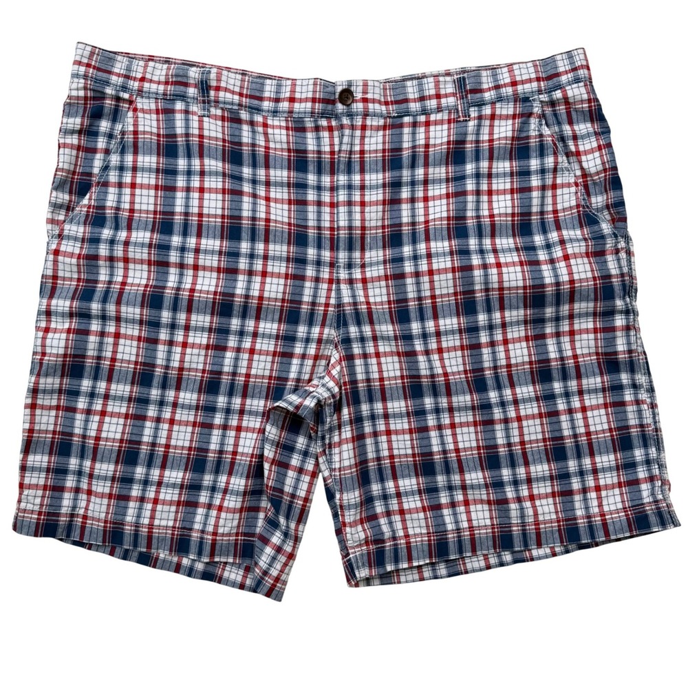 Faded Glory Plaid Chino Shorts Cotton Mens 46 Red White Blue Americana Preppy